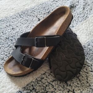 Black Double-Buckle Cork Footbed Sandals Birkenstock gently Used Size 36